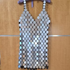 Silver Sequin Mini Dress